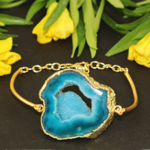 กำไลข้อมือโบฮีเมียน Goran Vogue Royal Fashion ประดับด้วยหินเจโอดสีม่วงธรรมชาติ ชุบทอง 18K พร้อมสายปรับขนาดได้ คริสตัลบำบัด - Product Image 1