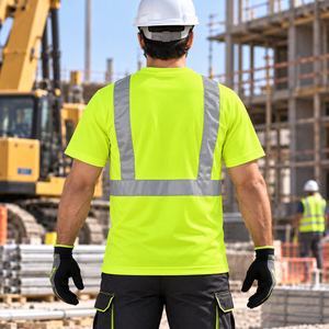 In Stock Custom Print <b>High</b> Visibility Long Sleeve Construction <b>Shirts</b> Dry Fit Hi <b>Vis</b> Men's Safety Work <b>T</b>-<b>shirts</b> with Pocket - Product Image 3