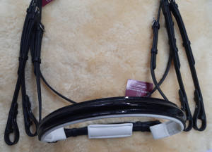 Crank Cavesson Bride en cuir rembourré souple en cuir de qualité supérieure avec bandeau à sourcils en cristal et muserolle pour chevaux - Product Image 2