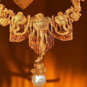 Jewelemarket Fine Jewelry Set 10575526RD Traditional <b>Elephant</b> Design Temple Choker <b>Earrings</b> Imitation Pearl for Bridal Occasions - Product Image 3