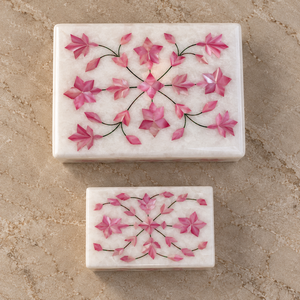 Boîte à bijoux rectangulaire moderne Stonecrafts International avec incrustation gravée, motif floral rose en nacre, pour le rangement de Thanksgiving - Product Image 6