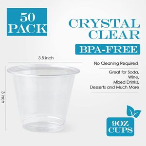 50-Pack 9 oz Clear Disposable Punch Plastic <b>Cups</b> for Party for Wine Juice Iced Coffee <b>Cold</b> Beverages - Product Image 3