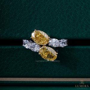 Luxury Yellow Oval Diamond Open <b>Ring</b> 14K 18K White Gold Lab Grown Diamond Bypass <b>Ring</b> Fancy Yellow Diamond <b>Statement</b> <b>Ring</b> For Wo - Product Image 2