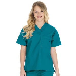 Custom Size & Color Unisex <b>Scrub</b> <b>Top</b> Short Sleeve V-Neck with Pockets Hospital Uniform Twill Fabric Polyester Spandex Blend - Product Image 3