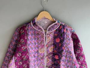 Veste matelassée en coton pour femme, motif floral patchwork, col mandarin, manches longues, longueur standard, poches plaquées, cadeau pour elle - Product Image 4