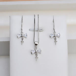 Ensemble de pendentifs et de crochets d'oreille en argent S925 coréen, plateau 1344, accessoires de bijoux en perles DIY, nœud papillon, composants de bijoux - Product Image 2