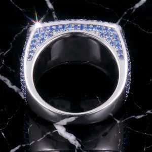 Customize <b>Name</b> Blue Color Moissanite Hip Hop Mens <b>Ring</b> Fine Jewelry 925 Sterling Silver Unique Colored Party Charms - Product Image 4
