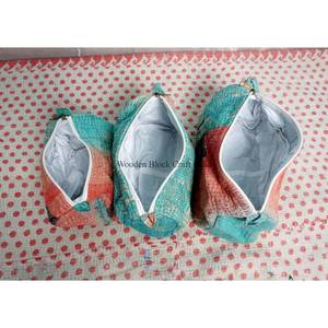 Nouvelle conception, trousse de toilette artisanale en coton Kantha, patchwork, lot de 3 pochettes, trousse à cosmétiques, cadeaux pour mariage, cadeau de retour de mariage - Product Image 4