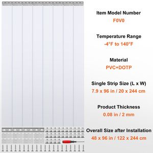 Cortina de tiras de PVC transparente, 96 de altura x 48 de ancho x 0.08 de grosor, 8 unidades, para pared lisa, para congeladores y refrigeradores, cortinas y cenefas - Product Image 3