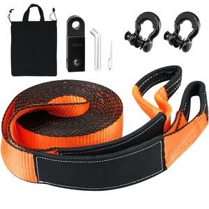 Kit di Recupero per Verricello Rinforzato 30FT 3'' per Recupero Stradale, Grillo a D da 44.092 Libbre, Cinghie di Traino a Cricchetto da 30.000 Libbre - Product Image 1