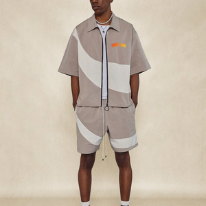 Ensemble deux pièces unisexe sur mesure OEM pour homme : T-shirts courts en maille et shorts à motifs imprimés - Product Image 1