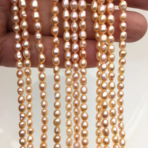 Perlas de Agua Dulce Color Durazno Naranja, 3-4mm 4-5mm, Cultivadas Naturales, Sueltas, en Hilo Completo, para Fabricación de Joyería, Venta al Por Mayor - Product Image 1