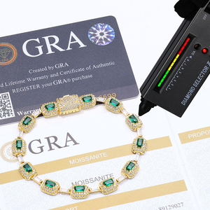 <b>Mens</b> 925 <b>Silver</b> Moissanite Emerald Cut Green Gemstone Tennis Bracelet Luxury Halo Link Jewellery <b>For</b> <b>Men</b> - Product Image 4