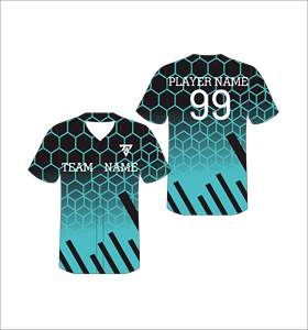 Camiseta de Béisbol Personalizada con Cuello en V, Manga Corta, Sublimada, de Poliéster que Absorbe la Humedad, Unisex para Adultos, con Impresión del Nombre del Equipo y Patrón Geométrico - Product Image 1