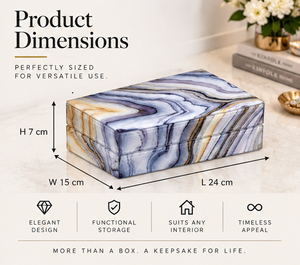 Blue Agate Patterned Glass Jewelry Storage Box with Artistic Stone Design Glossy Finish Soft Lining Decorative Keepsake - Product Image 4