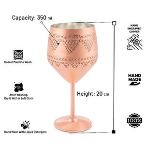 Copa de vino de cobre grabada por un diseñador, estilo real, con tallo, ideal para vino, cócteles, mesa de comedor y regalos. - Product Image 3