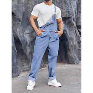 2025 hommes coupe ajustée grande taille Denim bavoir ensemble barboteuse Style Hip Hop imprimé pantalon combinaison avec sangle réglable - Product Image 2