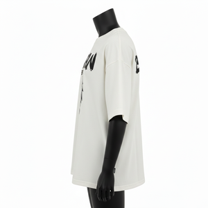 Camiseta Boxy para Mujer, Algodón Jersey Grueso, Corte Oversize, Estampado Gráfico Crema, Logotipo Personalizado, Estilo Urbano - Product Image 3