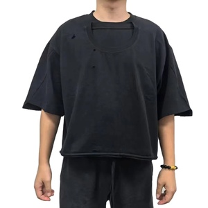 Camiseta personalizada para hombre, camiseta cuadrada desgastada, diseño lavado desteñido vintage con cuello doble y manga larga, estilo informal, venta al por mayor - Product Image 1