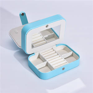 Portable Square Luxury Leather Jewelry Organizer Case with <b>Mirror</b> Custom Logo for Girls' Makeup and <b>Travel</b> Fancy Trinket Storage - Product Image 1