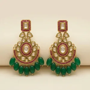 Parure de bijoux indiens en zircon et Kundan, plaqué rhodium imitation, pour femme, idéale pour mariages et fiançailles, vente en gros - Product Image 2