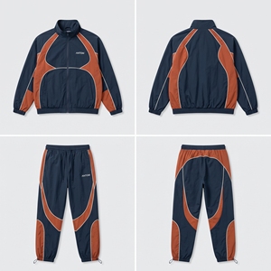 Ensemble de survêtement vintage colorblock avec logo personnalisé pour homme, veste coupe-vent en nylon et pantalon, deux pièces, streetwear, sportswear - Product Image 4