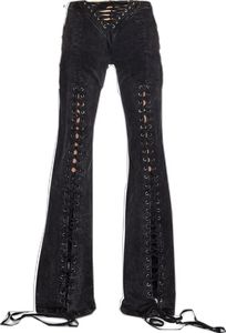 Pantalon noir en cuir véritable à lacets, taille haute, style gothique, coupe droite, longueur intégrale, hiver, écologique et respirant - Product Image 2