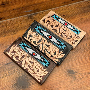 กระเป๋าสตางค์หนังยาวสองพับสำหรับผู้ชายประดับลูกปัดหนังแท้กระเป๋าสตางค์สุดหรู - Product Image 4