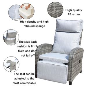 Sedia Reclinabile da Esterno in Vimini con Schienale e Braccioli Regolabili, Sedia da Conversazione per Cortile e Piscina Resistente alle Intemperie - Product Image 5