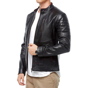 High Quality Coated Stand Collar Windproof Casual Streetwear <b>Jacket</b> for <b>Men</b> Custom Genuine <b>Leather</b> Autumn Fashion - Product Image 2