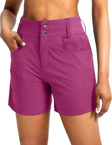 Pantalones Cortos de Senderismo Impermeables Elásticos Ligeros al por Mayor para Mujer, de Cintura Alta, Estilo Cargo para Golf, con Múltiples Bolsillos, Botones Rápidos y Remaches con Lazo - Product Image 5