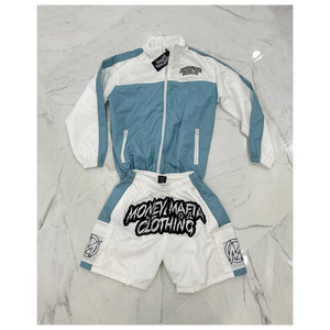 Money Maria Clothing Men's Sporty Track <b>Jacket</b> and Shorts Set Color Blocking <b>White</b> Blue Quick Dry <b>Summer</b> Wear - Product Image 1