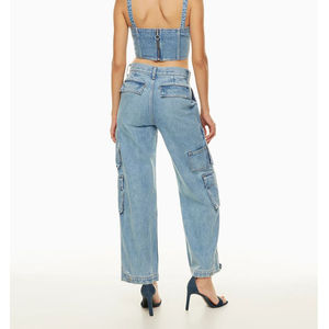 <b>Ladies</b> Luxury Streetwear Cargo <b>Jeans</b> <b>for</b> Women 8 Pockets Style Pants Denim <b>Jeans</b> Loose Fit Fashion <b>Baggy</b> Trouser OEM Service - Product Image 5