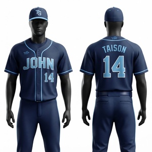 Uniforme de baseball unisexe de qualité supérieure, 180 GSM, polyester, évacuation de l'humidité, bleu marine, bordure blanche, logo personnalisé, nom, numéro, taille plus - Product Image 1