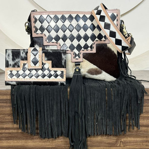 กระเป๋าสะพายข้างทำจากหนังลายตารางหมากรุกขนาดใหญ่ของผู้หญิงและกระเป๋าสตางค์แบบสองพับหนังวัวแท้ชุด2ชิ้นเข้าคู่กันราคาโรงงาน - Product Image 4