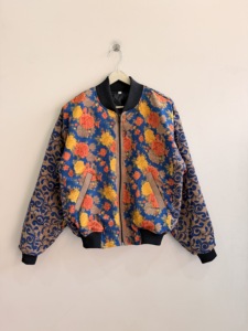Bohemian Silk Satin Oversize Bomber Zipper <b>Jacket</b> Vintage Handmade Sari <b>Jacket</b> - Product Image 1
