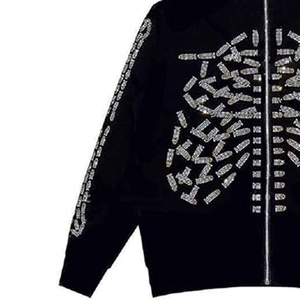 Sweat à capuche d'hiver personnalisé en cristal avec strass, fermeture éclair, haute qualité, respirant, séchage rapide, polyester/coton pour hommes - Product Image 4