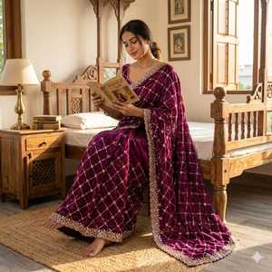 Luxury Handcrafted <b>Tissue</b> Organza Silk Saree Heavy Cutdana Hand Work Embroidery Swarovski Crystals Indian <b>Wedding</b> Party Bridal - Product Image 4