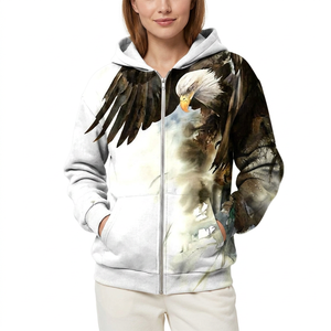 Sweat-shirt à capuche zippé pour homme, imprimé aigle, coupe classique, décontracté, en polyester imprimé par sublimation, pour l'automne - Product Image 4