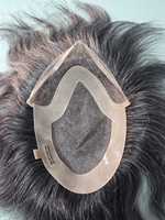 Perruque Toupet Homme en Cheveux Naturels Indiens Remy Taz Hair Bangladesh, Ondulation Profonde, Trame Simple, 50% Gris