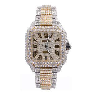Reloj de Lujo Personalizado de Acero Inoxidable Cuadrado con Diamantes de Imitación, Esfera de Cuarzo Moissanita, 41 mm, Números Romanos, Ligero - Product Image 1