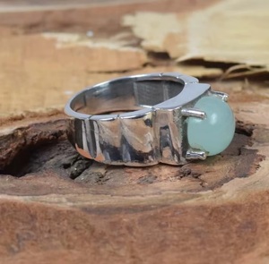 Anillo de Plata de Ley 925 con Calcedonia Natural Aqua, Diseño Exclusivo, Hecho a Mano, Piedra de Nacimiento de Marzo, Joyería Fina, Regalo - Product Image 6