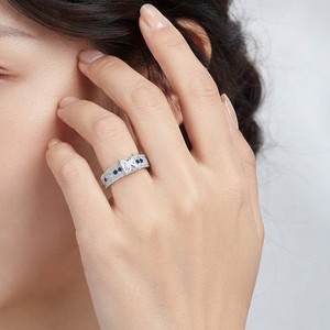 Princess Cut Moissanite Engagement <b>Ring</b> 18K <b>White</b> Gold Plated Pave Setting With Blue <b>Sapphires</b> Classic Womens Band - Product Image 4
