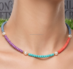 Collier tendance Billion Crafts avec pendentif perlé, perles d'eau douce, fermoir plaqué or, pour femme, usage quotidien, coloré, style bohème - Product Image 6