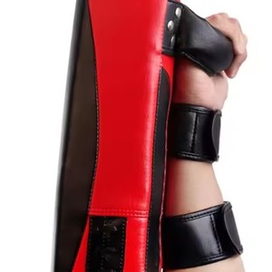 Kick Boxing Pad Faux Leather <b>Adjustable</b> Wrist <b>Strap</b> Velcro Closure Red Black 40cm x 20cm Adults Martial Arts Training - Product Image 2