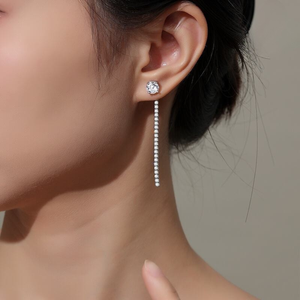 925 Sterling Silver Moissanite Tassel Long <b>Earrings</b> Luxury 1ct Certified Lab <b>Diamond</b> Drop <b>Dangle</b> Ear Accessories Women - Product Image 1