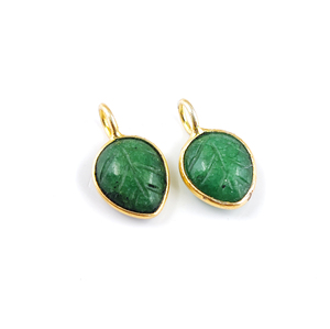 Colgante de Plata de Ley 925 Bañada en Oro con Diseño de Hoja Tallada y Teñida, 10x8mm, Hecho a Mano, Engastado en Bisel, para Fabricación de Joyas - Product Image 2