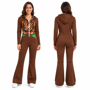 Combinaison de ski une pièce à capuche personnalisée pour femme, imprimé floral, fermeture éclair sur le devant, jambe évasée, combinaison chaude d'hiver pour le ski et la neige - Product Image 4