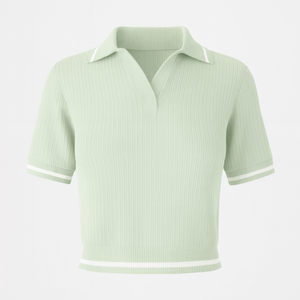 High Demand Women’s Short Sleeve Ribbed <b>Polo</b> Knit Shirt with Contrast Trim, Trendy Slim Fit Style for Wholesale Apparel Buyers - Product Image 1