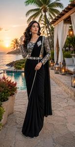 <b>Red</b> Embroidered Silk <b>Saree</b> With Blouse For Women Traditional Wedding Wear Floor-Length Regular Fit India Pakistan Style - Product Image 3